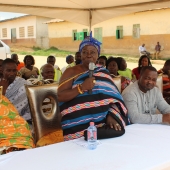Hon. Gambrah cuts sod for the construction of six unit block for the Aprade MA school